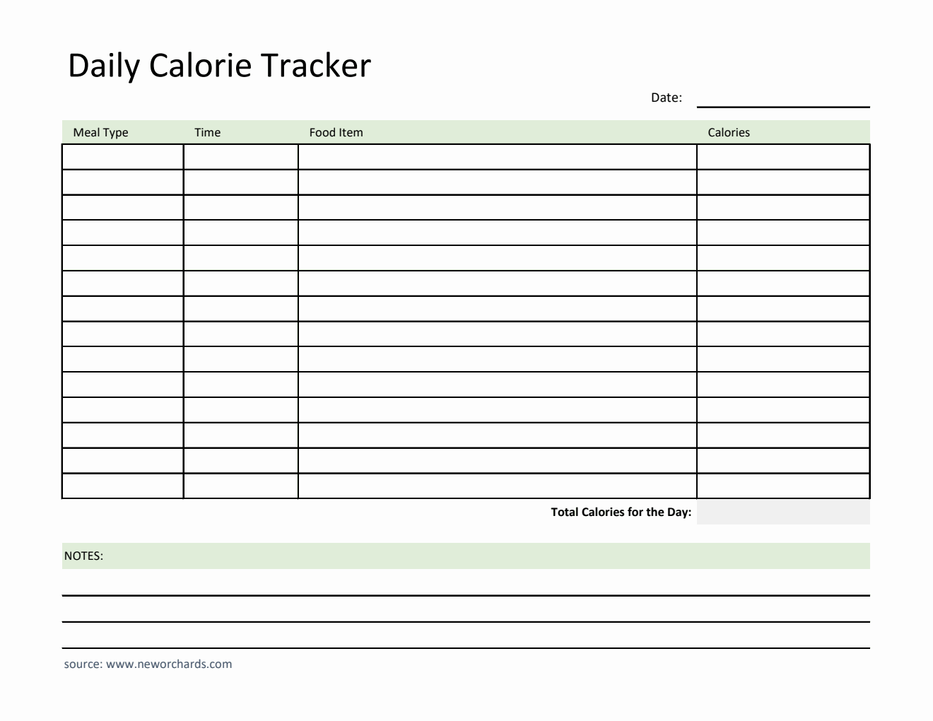 Free Printable Calorie Tracker in Excel (Basic)
