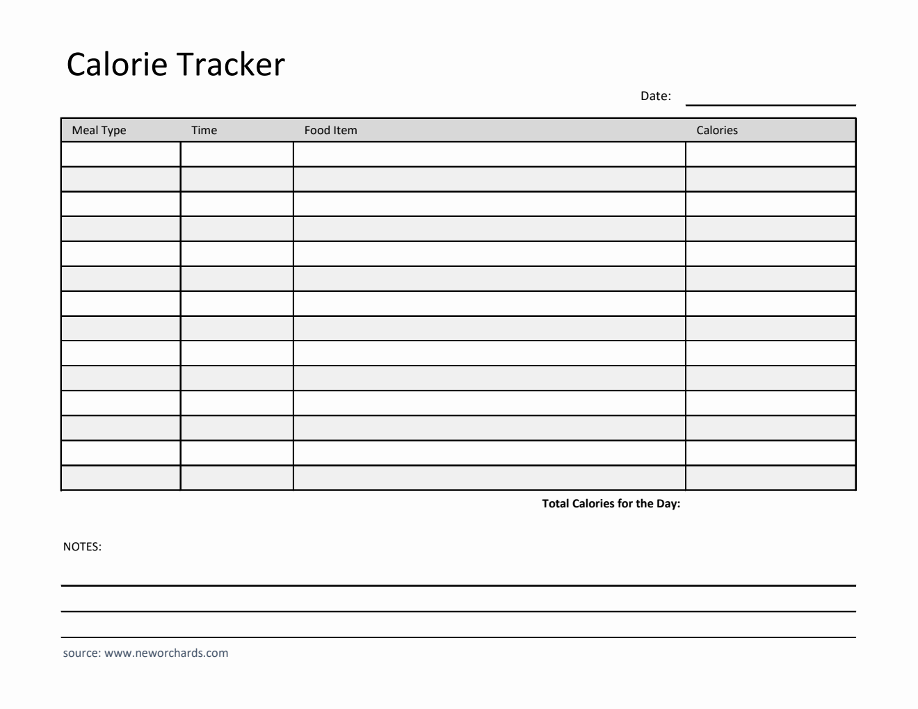 Free Printable Calorie Tracker in Excel (Striped)