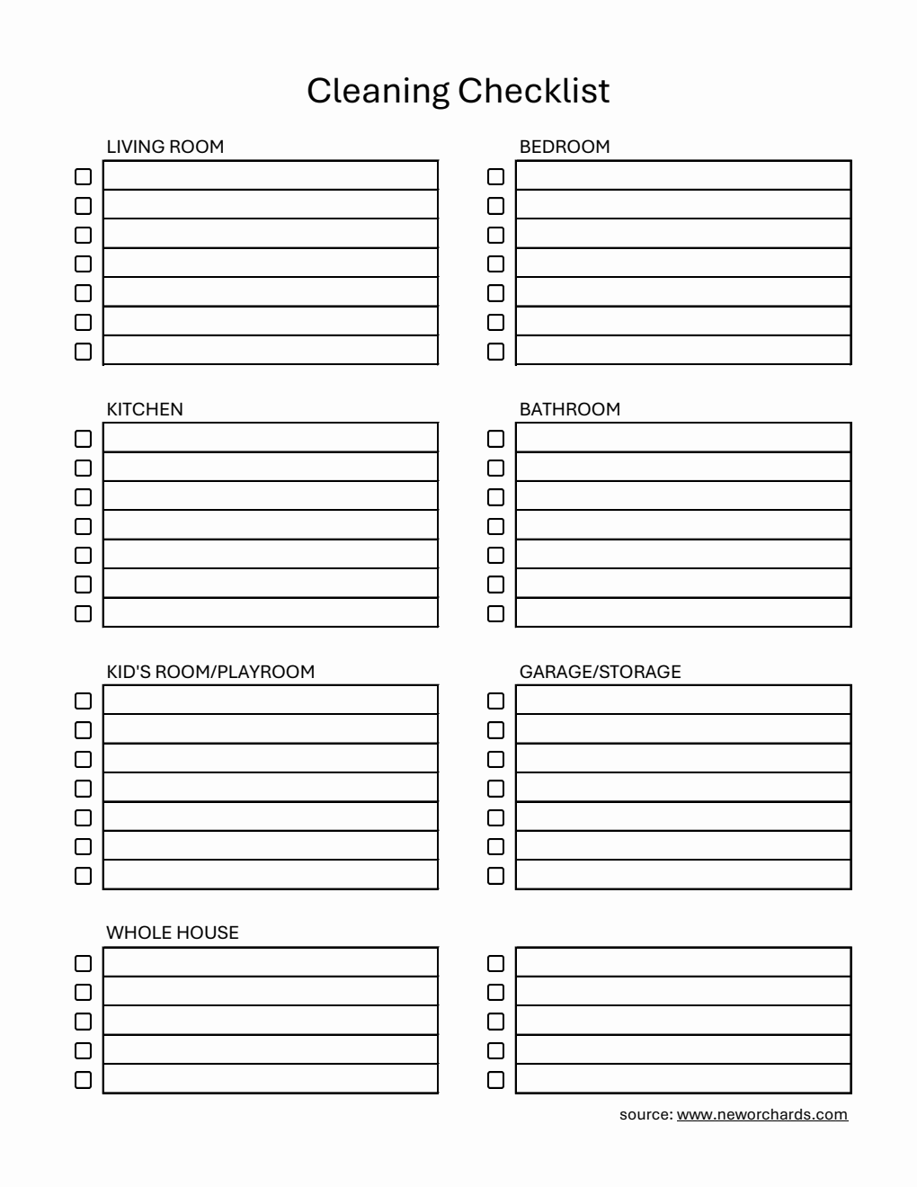 Blank Cleaning Checklist | Download and Customize in Excel