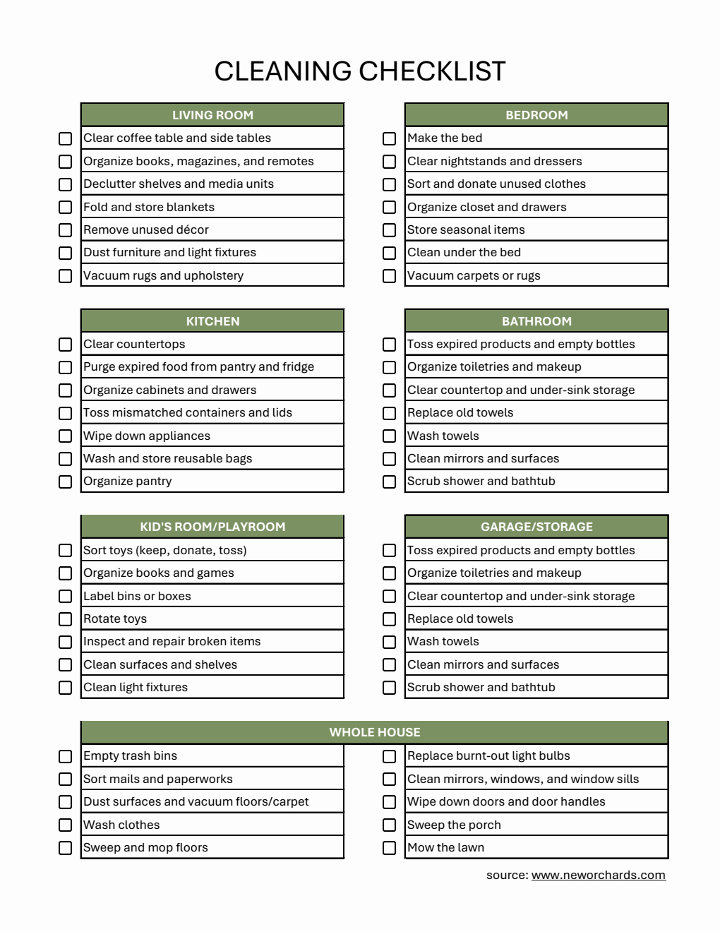  Cleaning Checklist | Free to Download and Customize in Excel