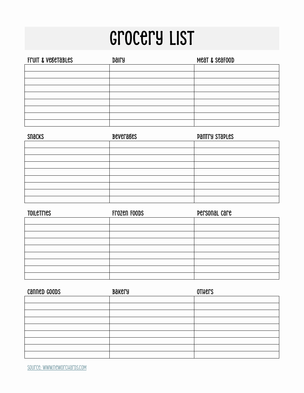 Free Printable Grocery List Template in PDF