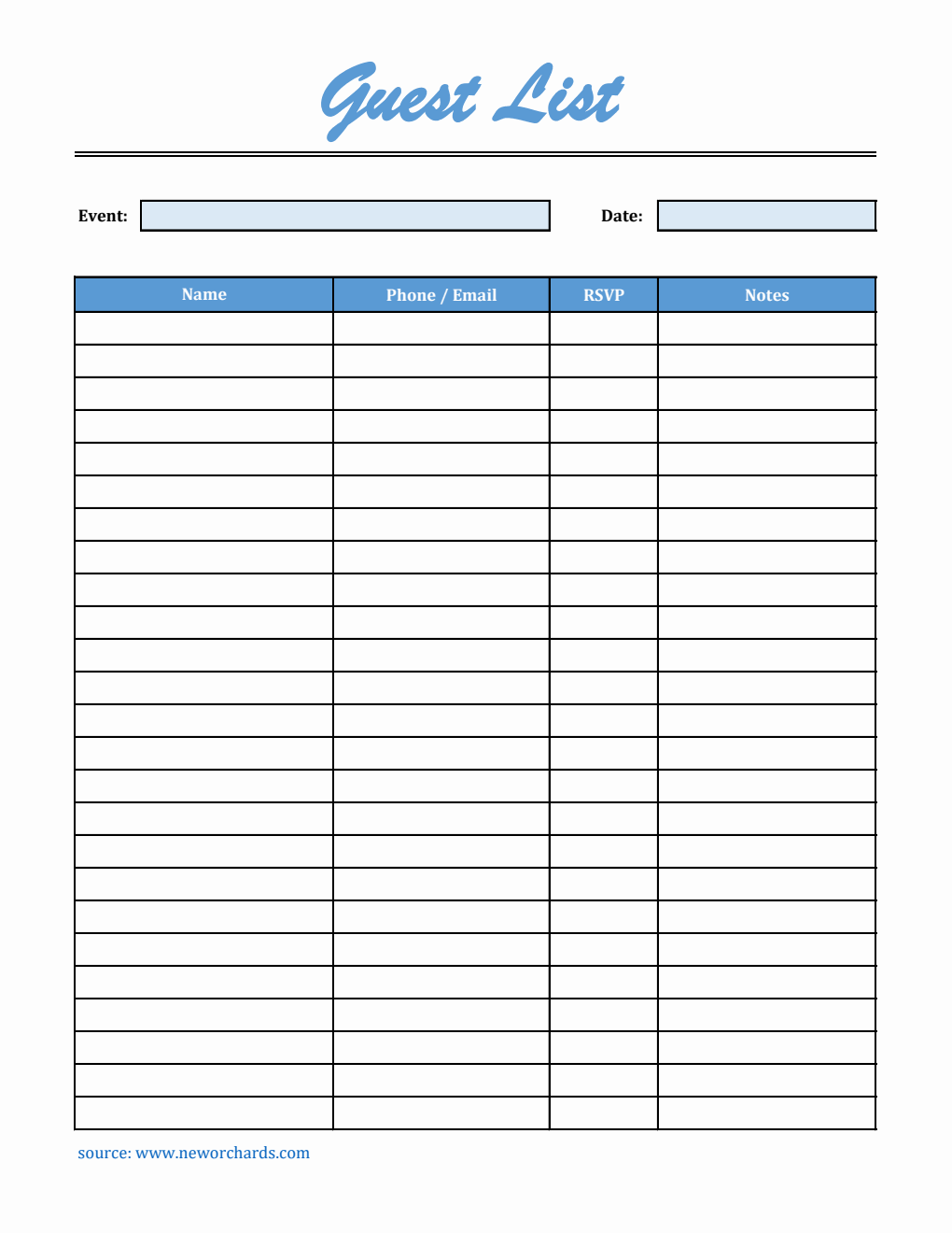 Free Guest List Template in Excel (Downloadable)