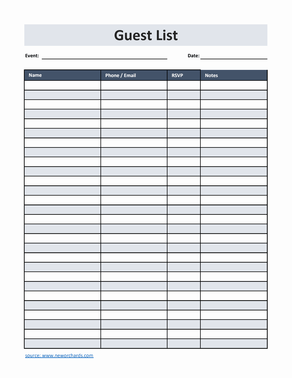 Free Guest List Template in Excel (Simple)