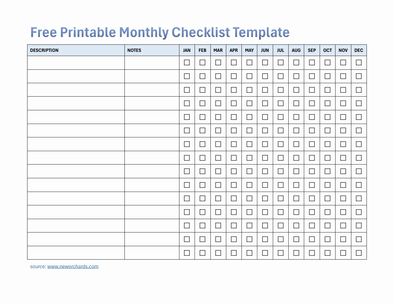 Free Printable Monthly Checklist Template (PDF)