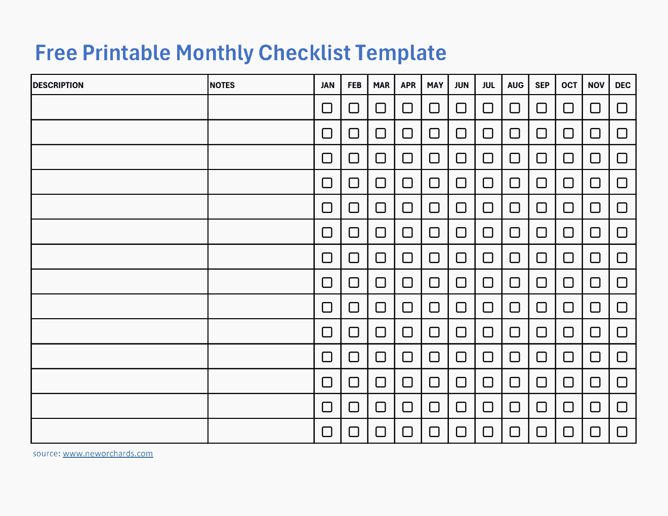 Free Printable Monthly Checklist Template (Excel)