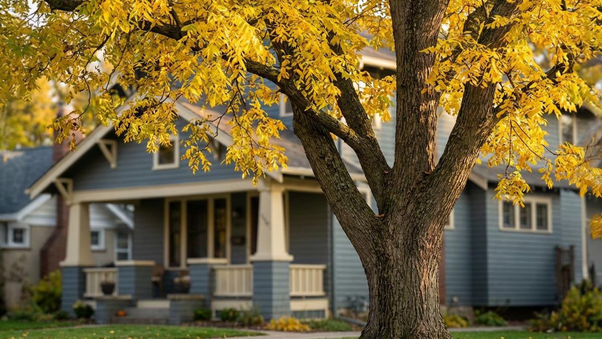 Black Walnut Tree In Yard With Walnut Balls