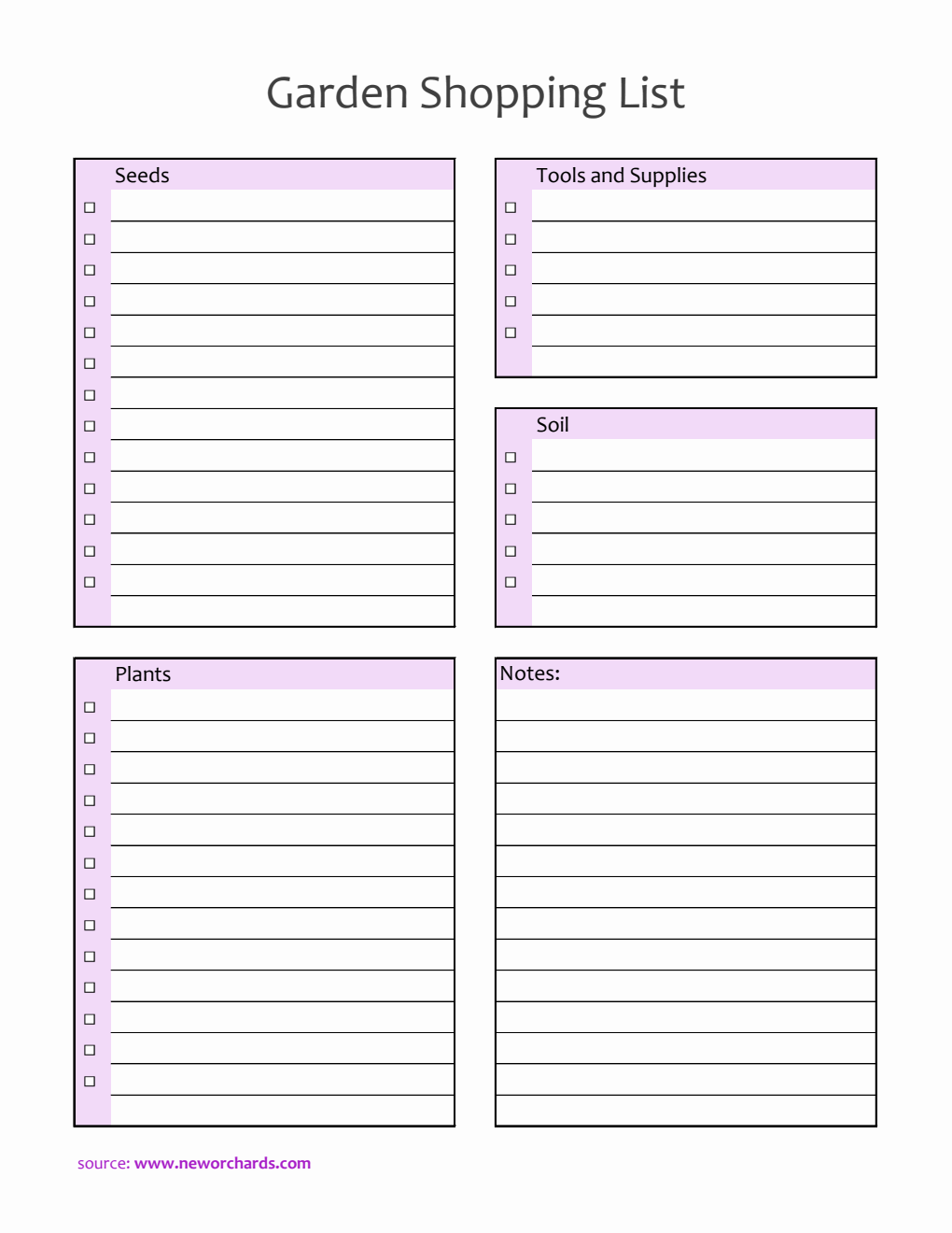 Free Downloadable Garden Shopping List Template in Excel