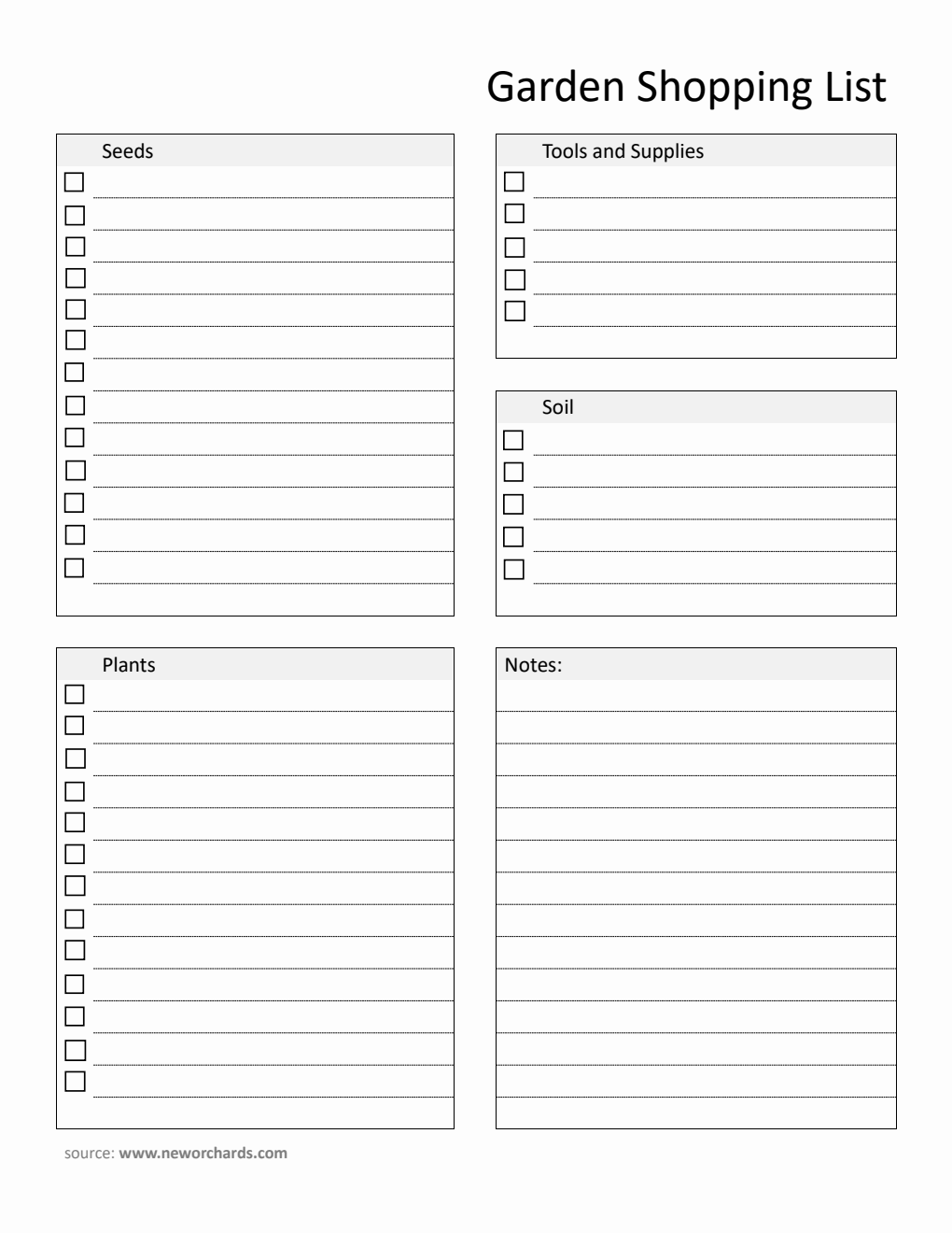 Free Printable Garden Shopping List Template in PDF