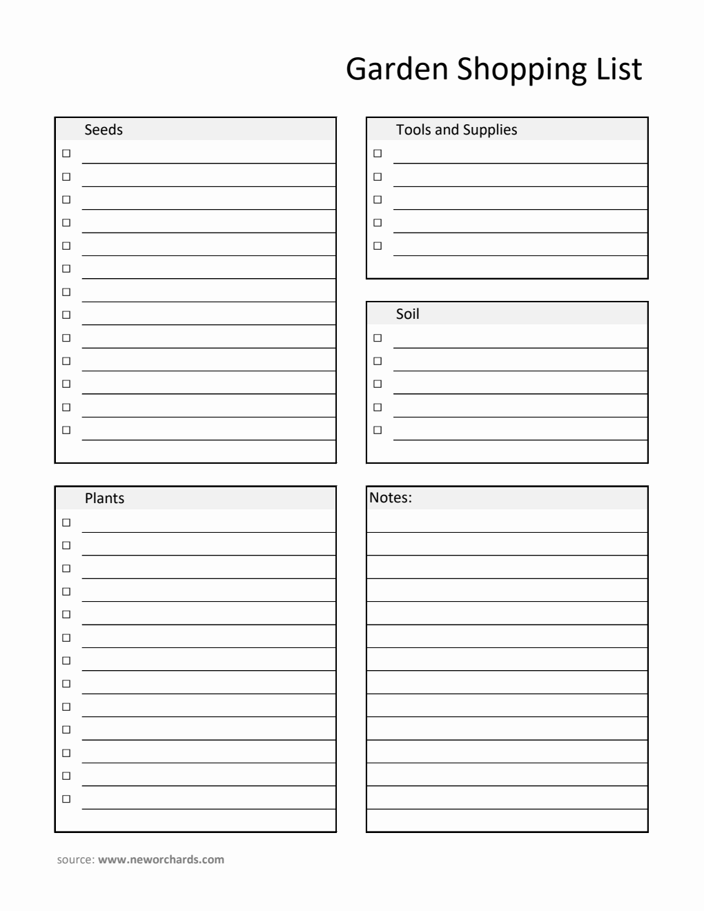 Free Printable Garden Shopping List Template in Excel