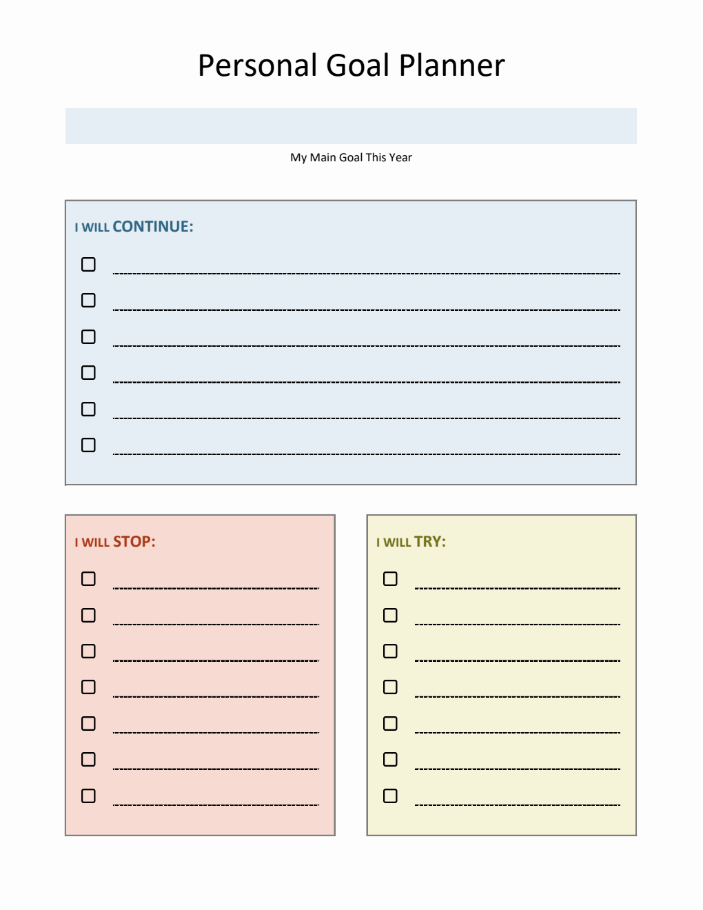 Free Colorful Goal Planner Template in Excel for Personal Growth
