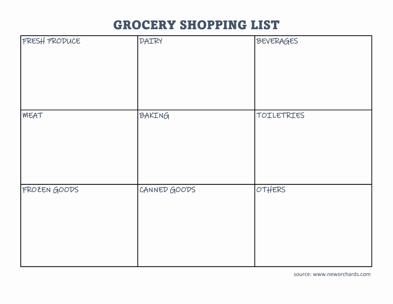 Free Printable Grocery List Template in Excel