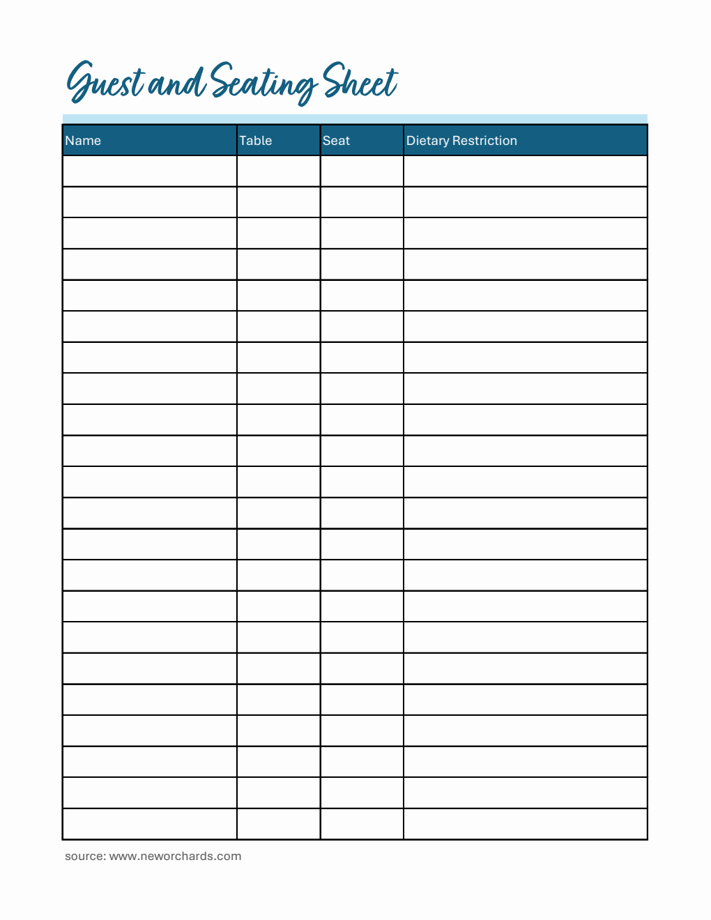  Guest and Seating Sheet - Free Excel Download