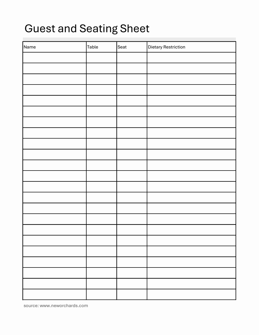 Printable Guest and Seating Sheet - Free Excel Download