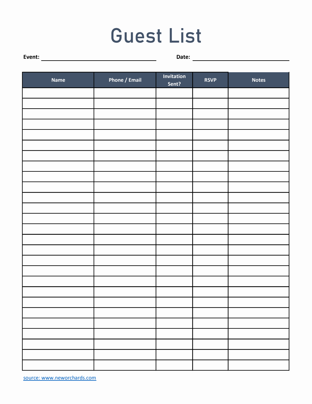 Guest List Template in Excel (Classic)