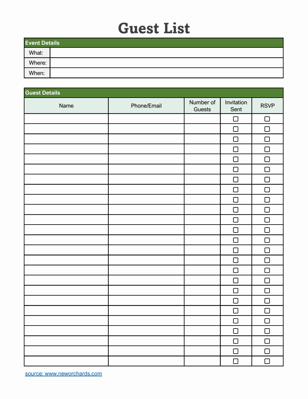  Guest List Template | Free Download in Excel