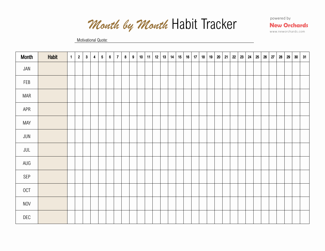 Month By Month Habit Tracker Template (Word)