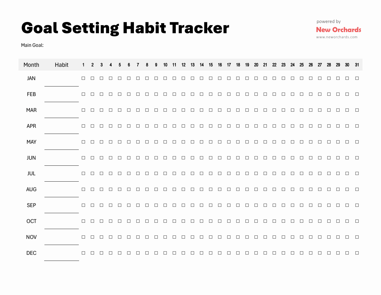 Goal Setting Habit Tracker Template (PDF)