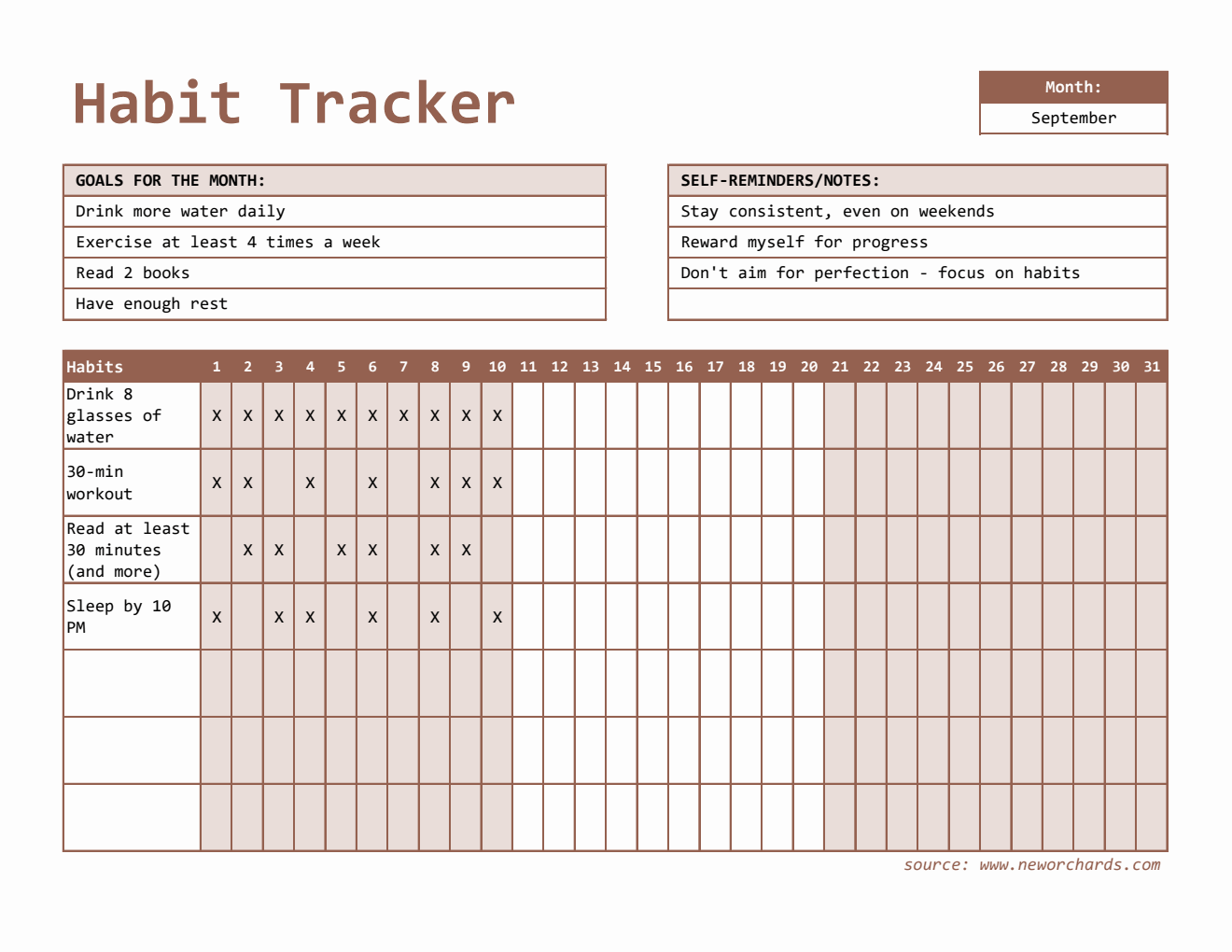 Free Habit Tracker Template - Downloadable in Excel Format