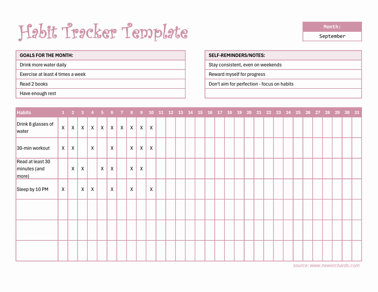 Free Habit Tracker Template - Printable in Excel Format