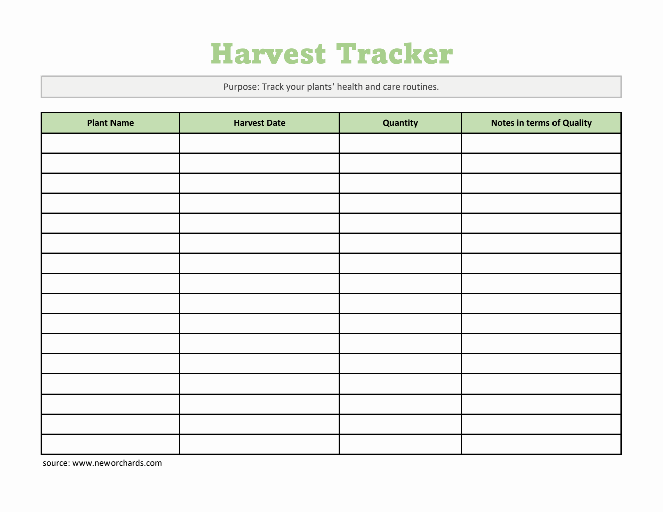 Printable Harvest Log Template - Free to Download in Excel