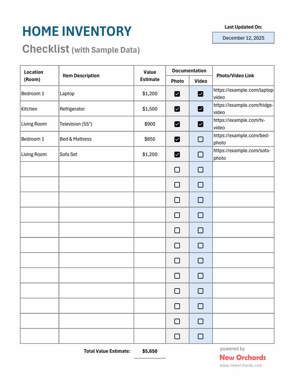 Excel Home Inventory Checklist | Free Downloadable Template