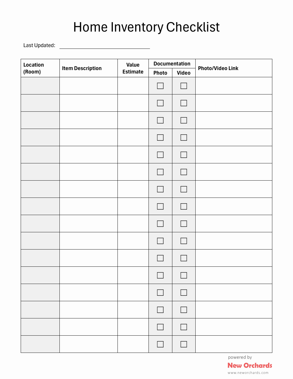 Home Inventory Checklist Template  in Word