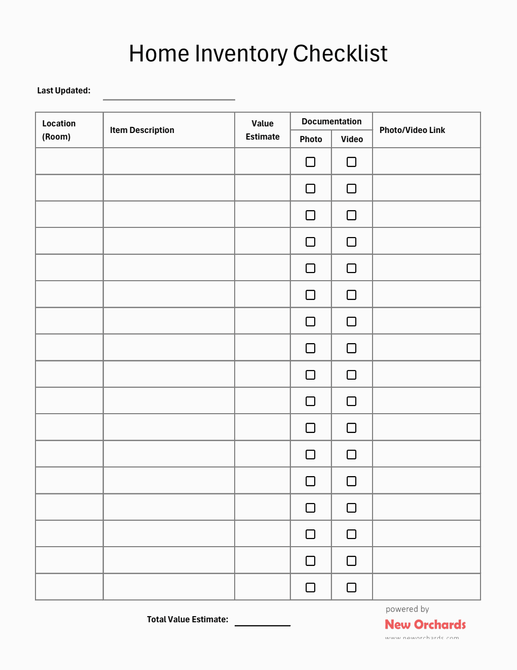 Excel Home Inventory Checklist | Free  Template