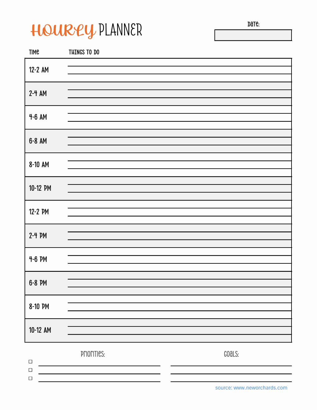 Free  Hourly Planner Template in Excel