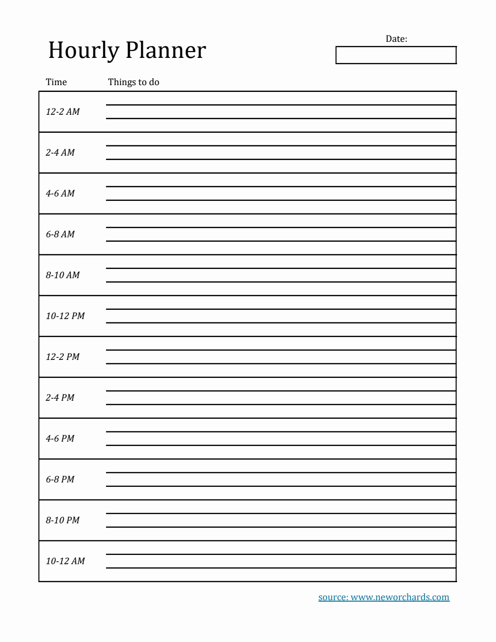 Free Printable Hourly Planner Template in Excel