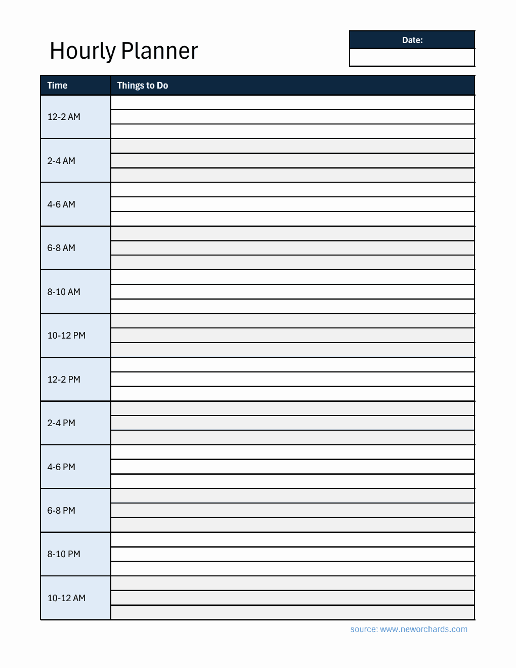 Free Editable Hourly Planner Template in Excel