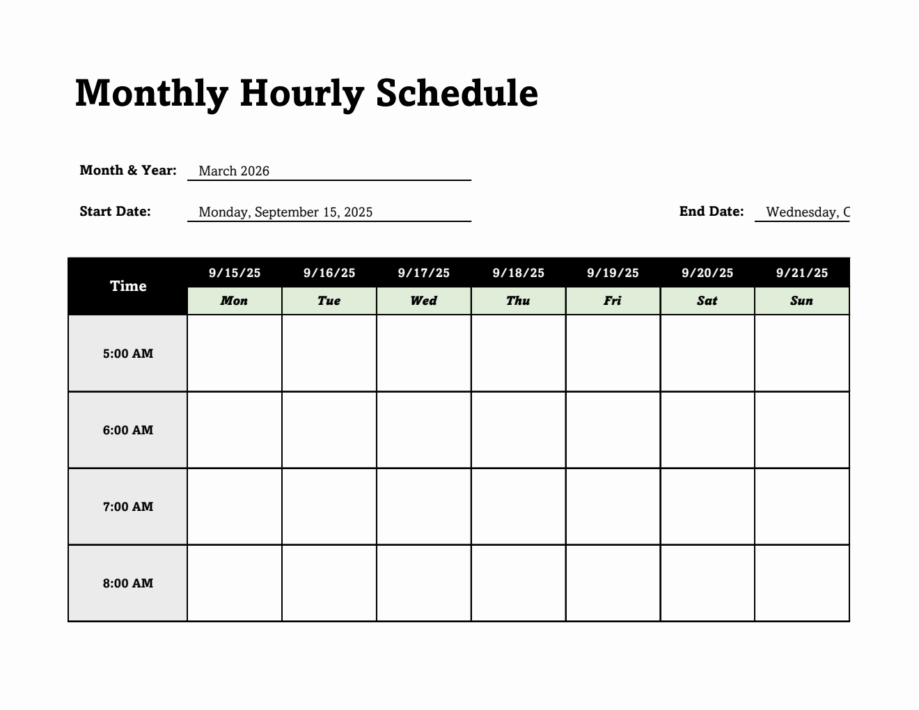 Customizable Schedule Planner Template Excel