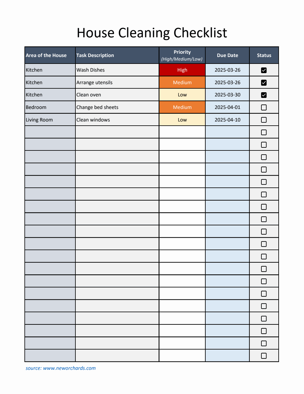  House Cleaning Checklist Template (Excel)