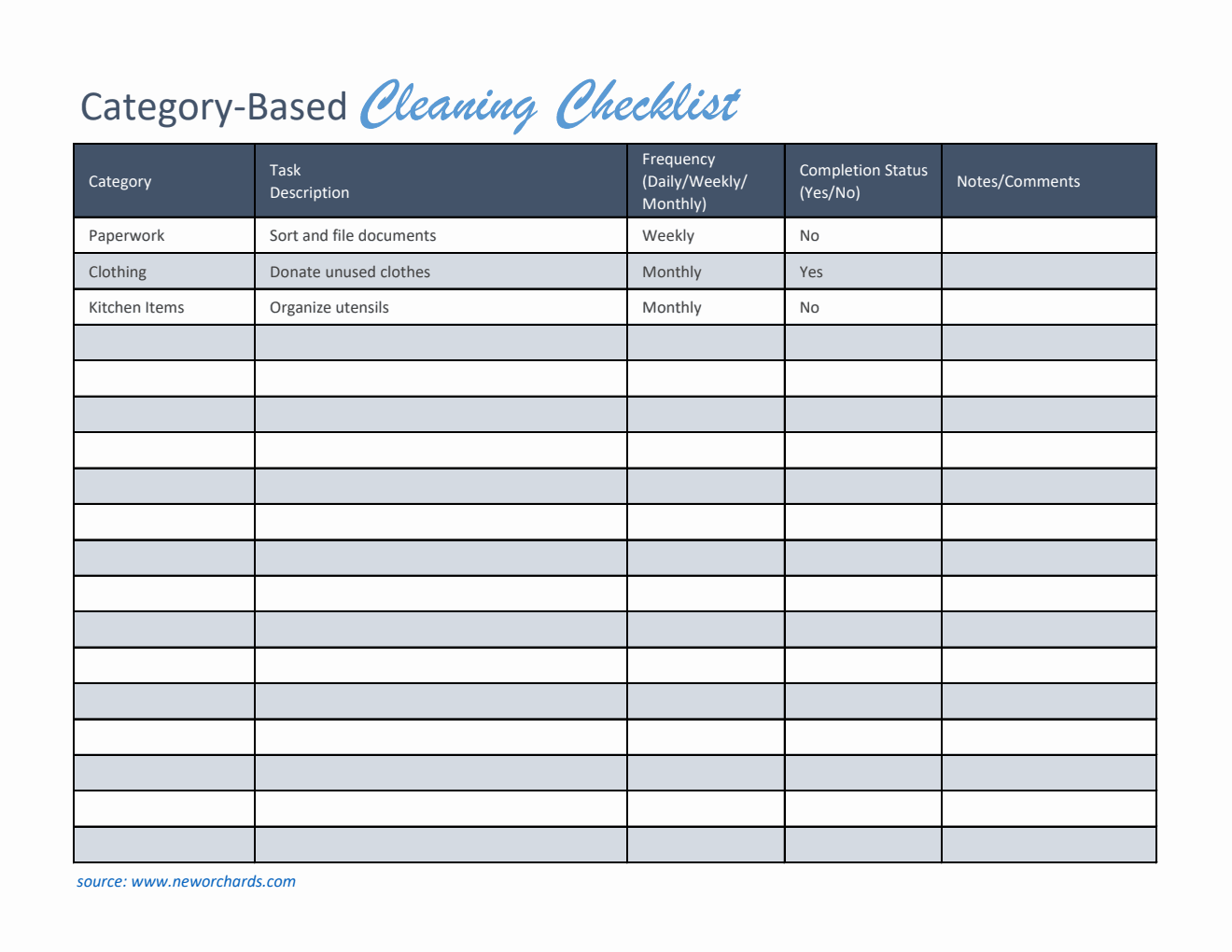 Editable House Cleaning Checklist Template (Excel)