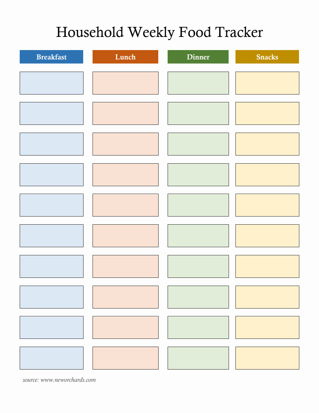 Household Food Tracking Template - Download in PDF Format (Colorful)