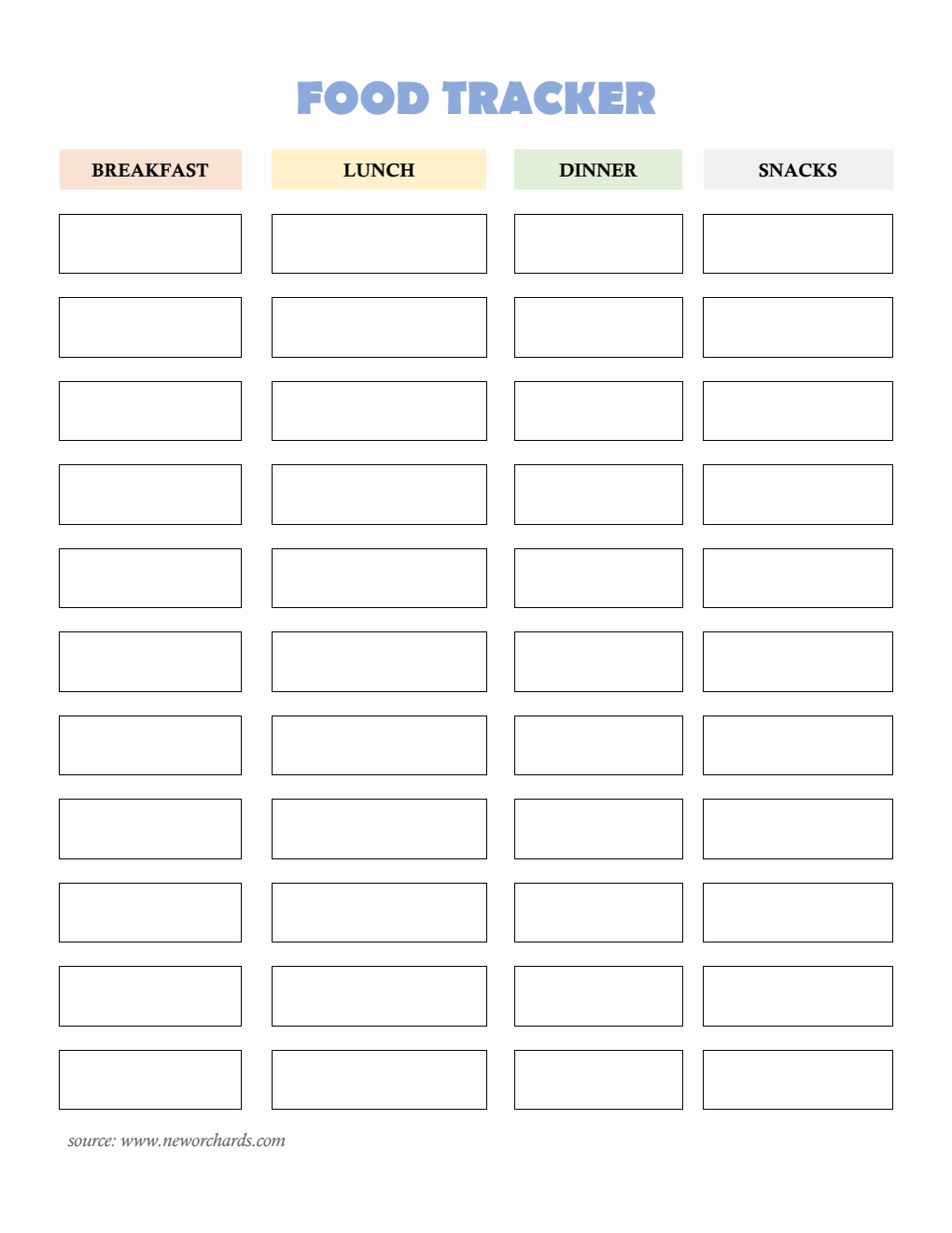 Household Food Tracking Template - Download in Word Format (Simple)