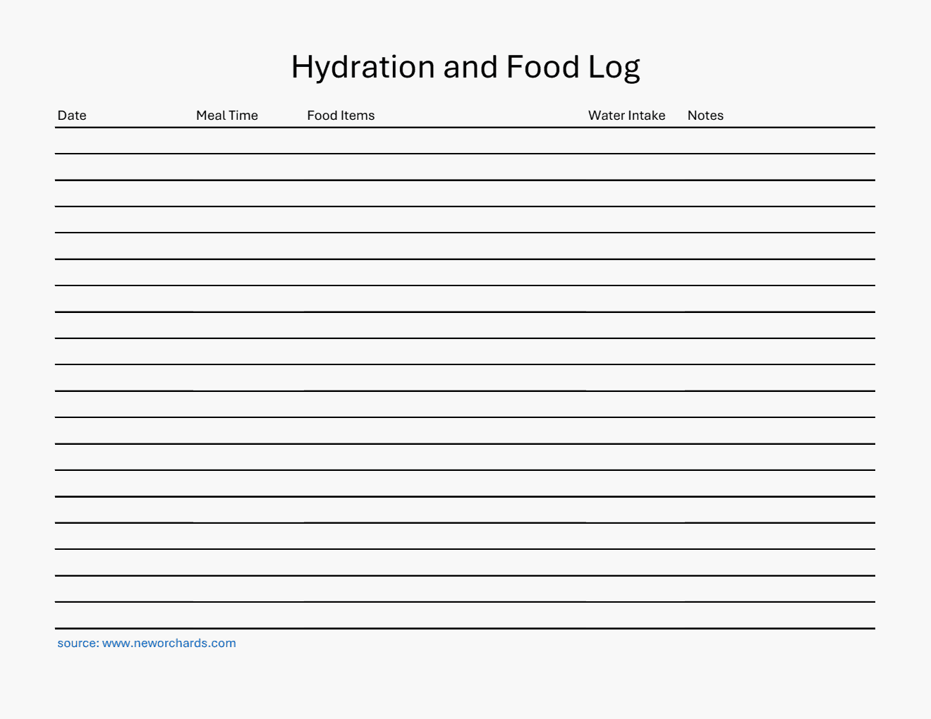 Hydration and Food Log Template (Excel)