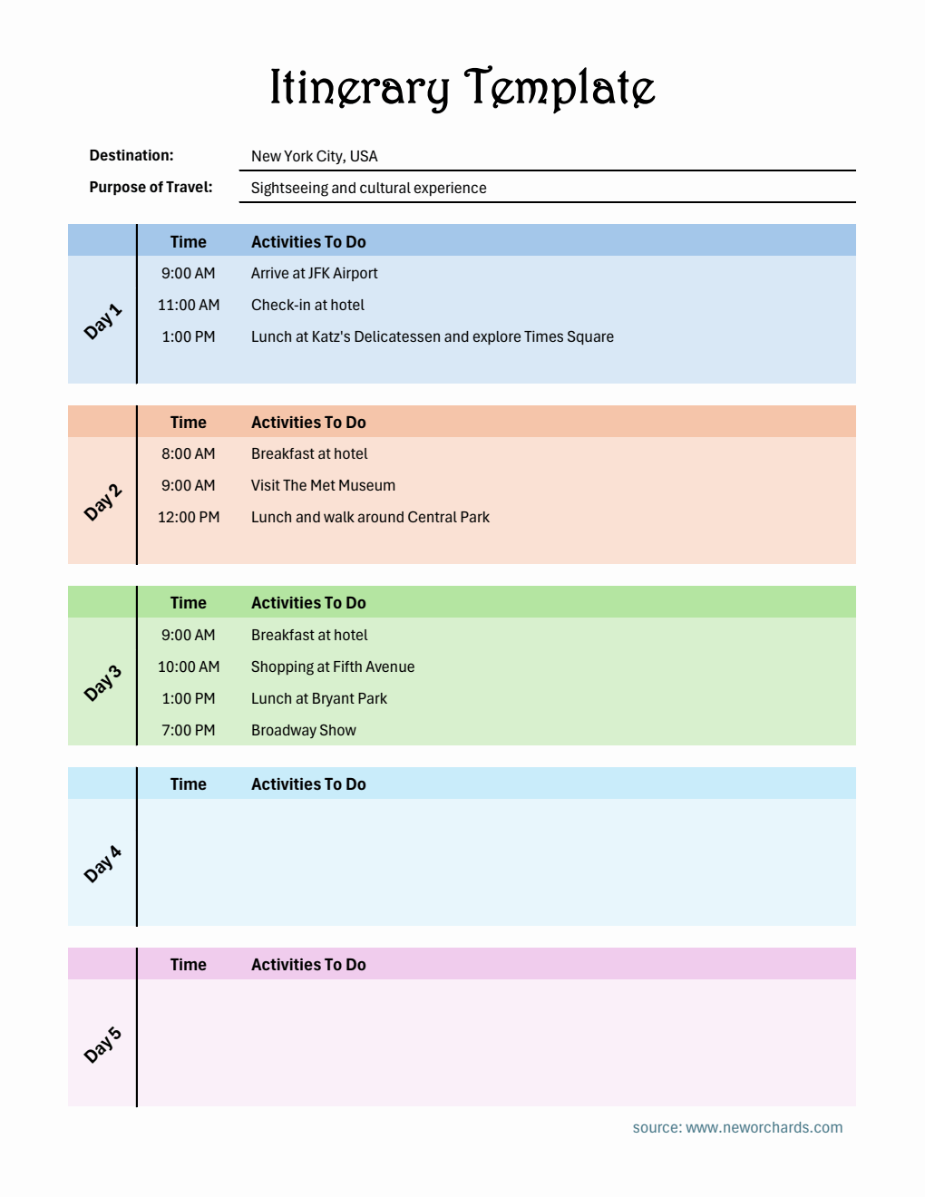  Itinerary Template | Free to Download in Excel