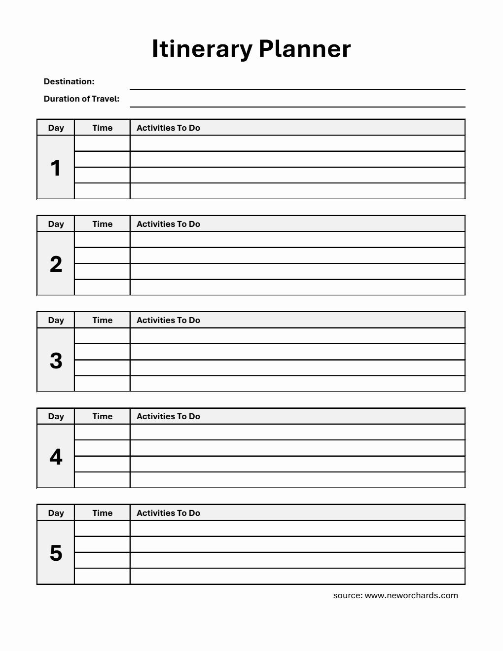 Simple Itinerary Template | Free to Download in Excel