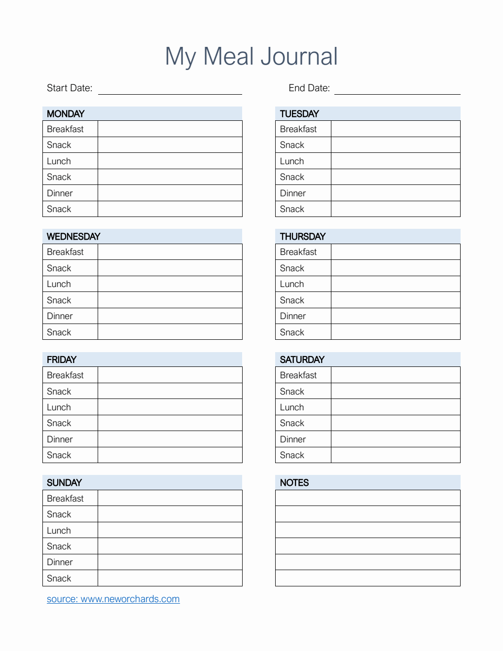  Meal Journal Word Template