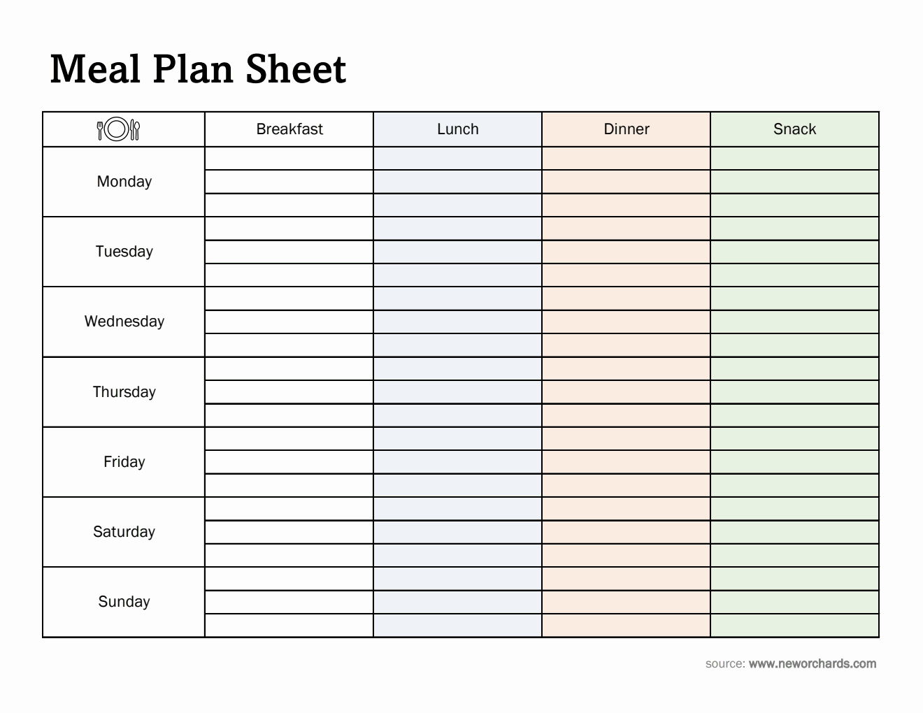Free Downloadable Weekly Meal Planner Template in Excel Format