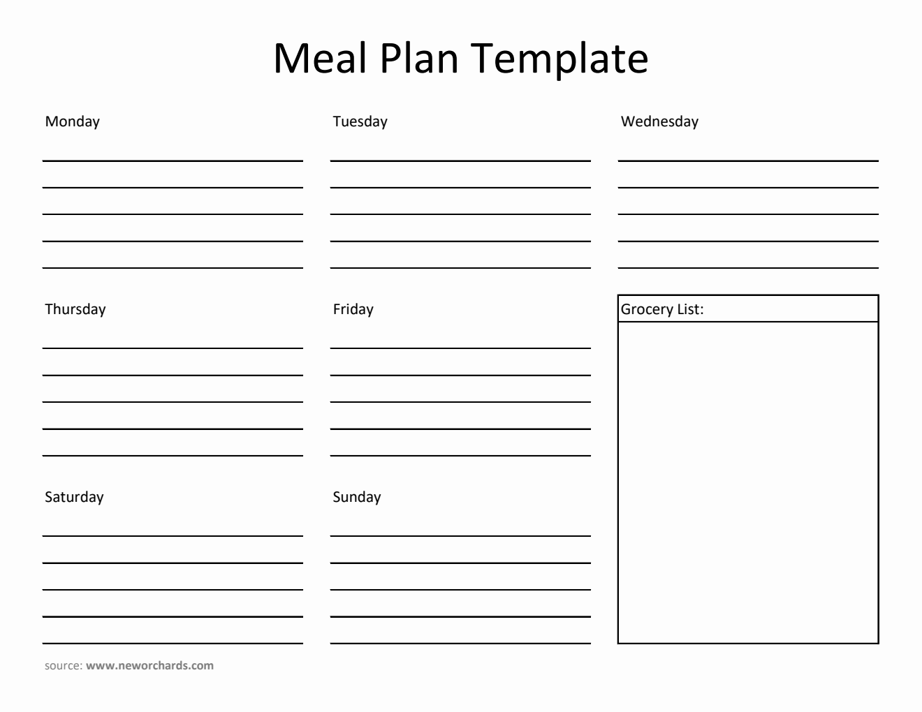 Free Printable Meal Plan Template with Grocery List in Excel