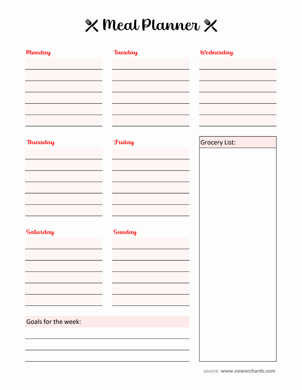 Free Editable Meal Planner in Excel Format