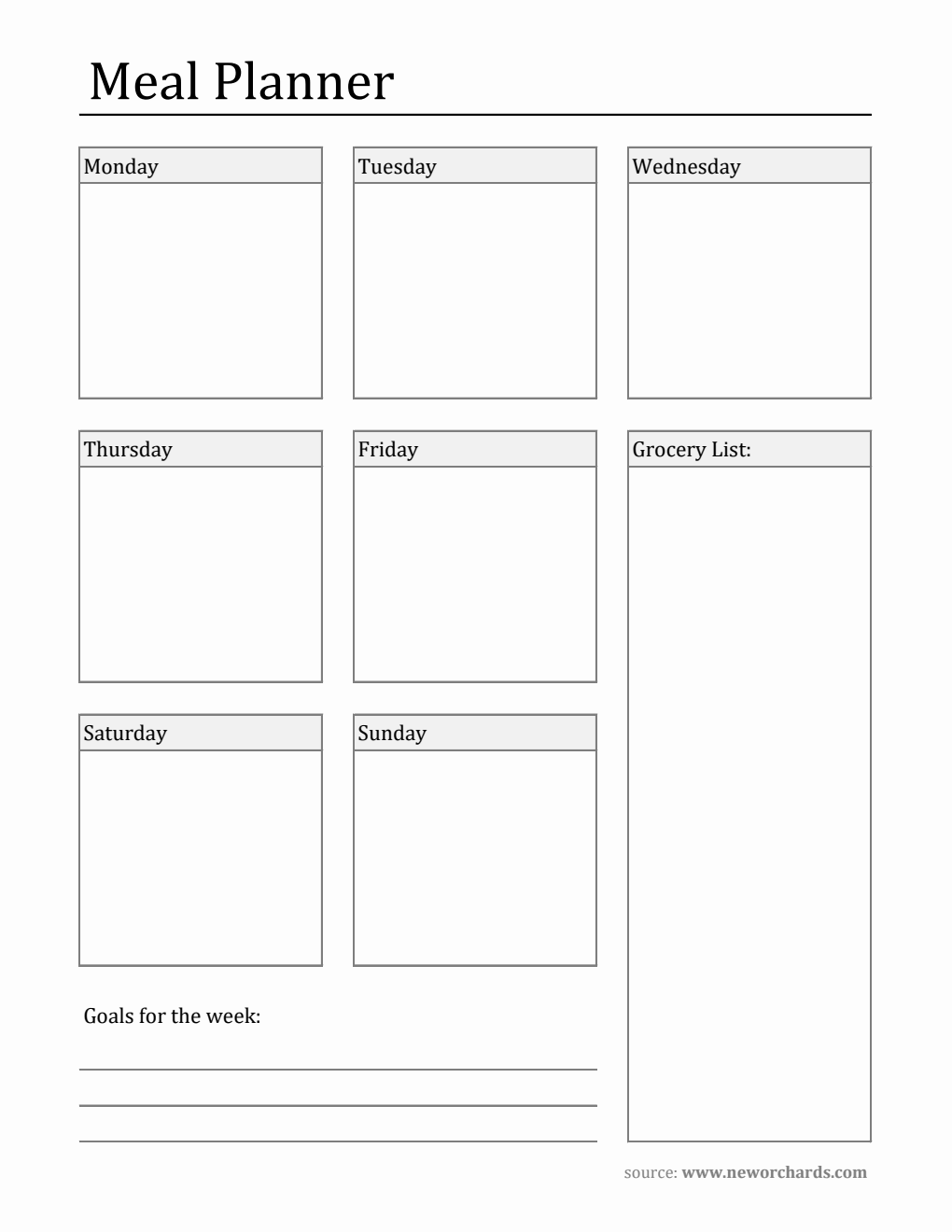 Free Printable Meal Planner in Excel Format