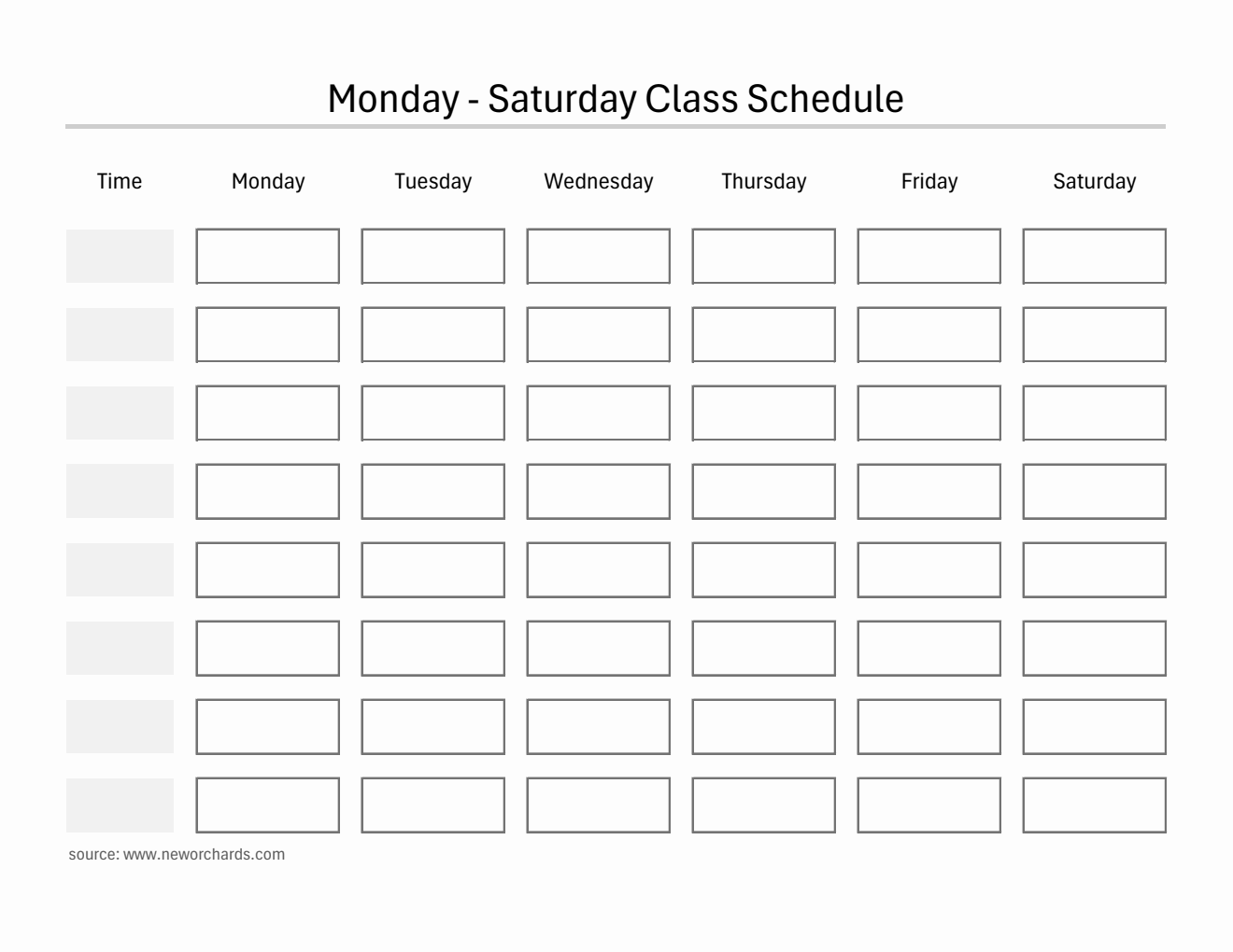 Printable Monday-Saturday Class Schedule Planner (Excel)