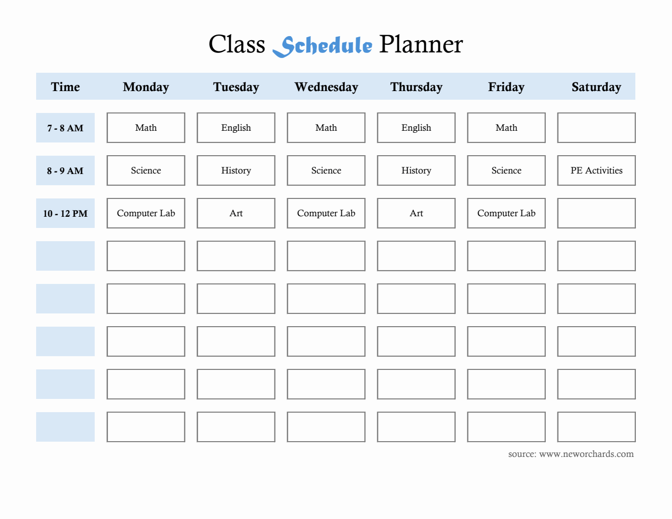 Editable Monday-Saturday Class Schedule Planner (Excel)