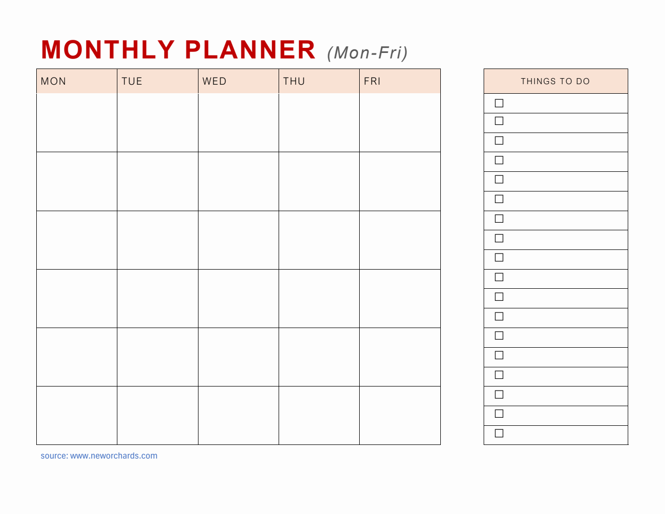  Monthly Planner (Monday to Friday) - PDF Template