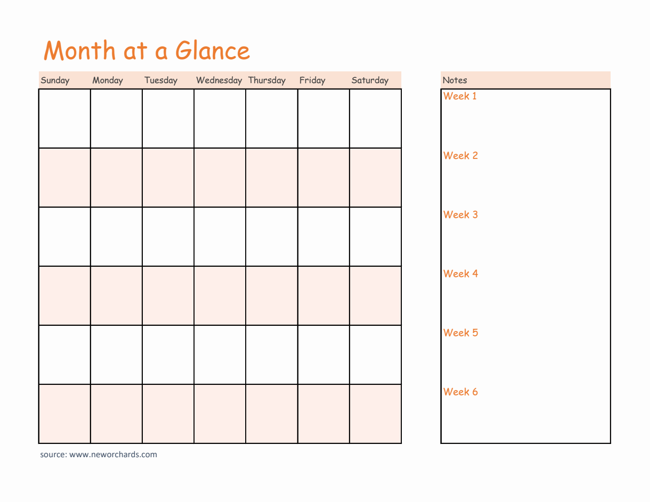 Free Striped Month at a Glance Template in Excel