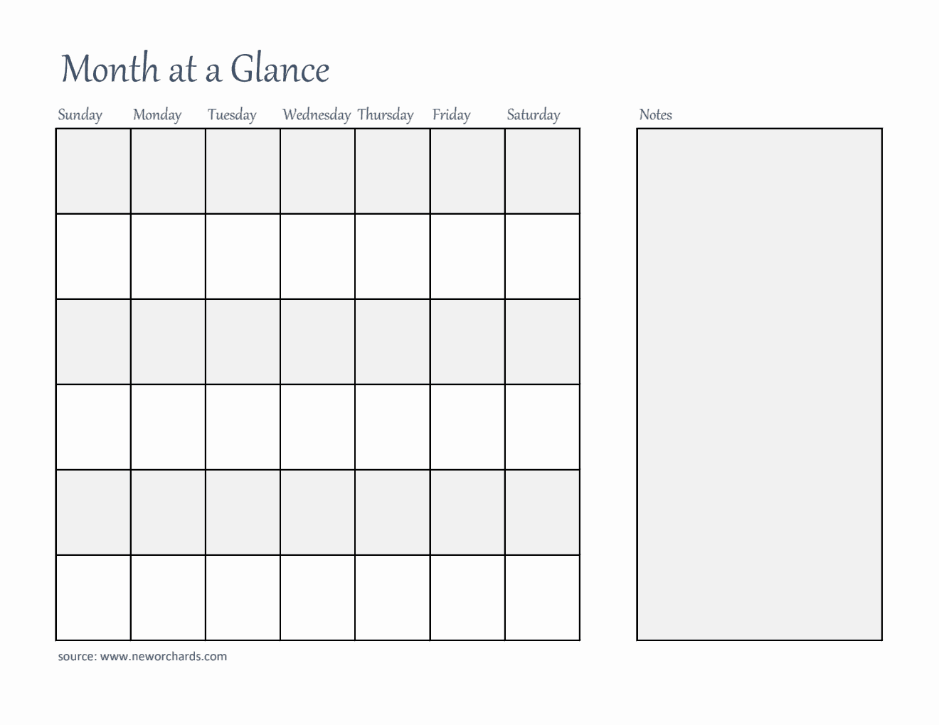 Free  Month at a Glance Template in Excel