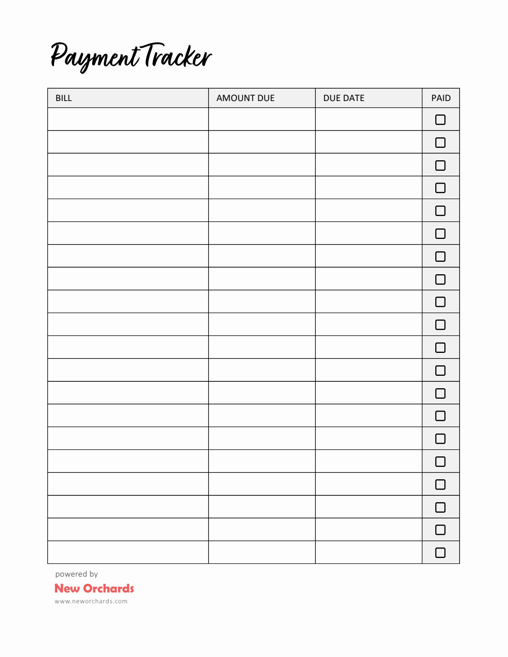 Free Fillable Monthly Bill Tracker Excel Template