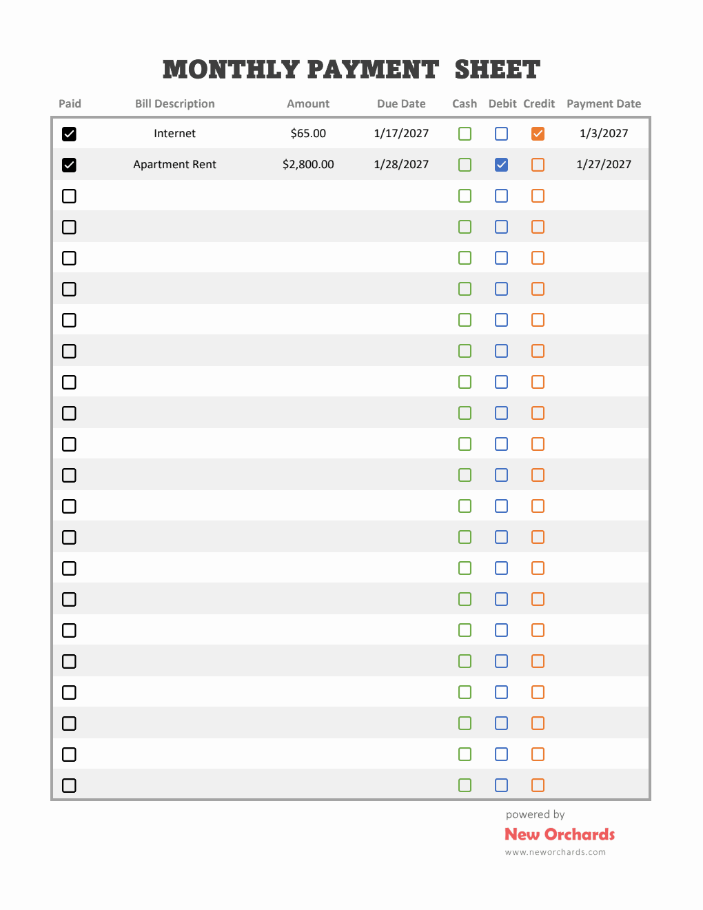 Free Modifiable Monthly Bill Tracker Excel Template